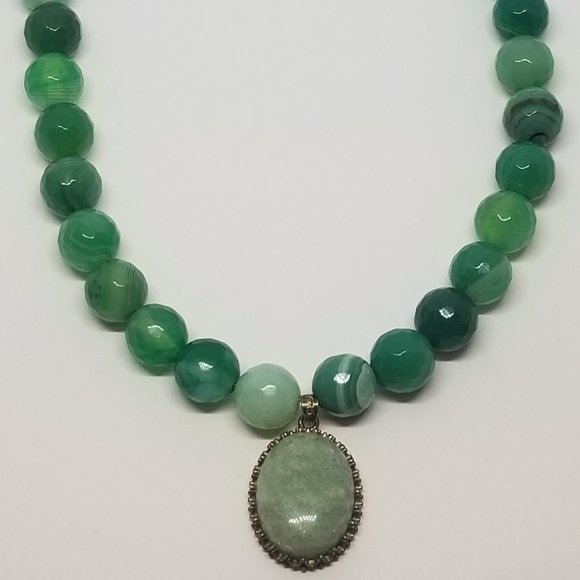 Aventurine & Green Banded Agate Necklace - Picture 1 of 6
